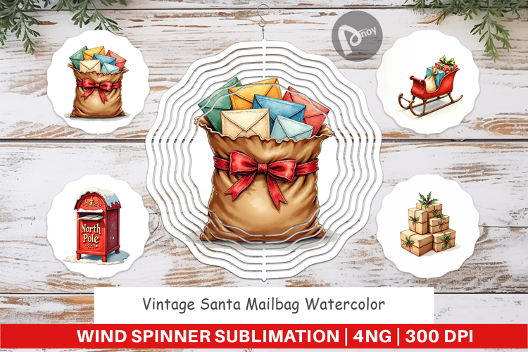 Vintage Santas Mailbag Wind Spinner