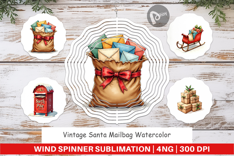 Vintage Santa's Mailbag Wind Spinner