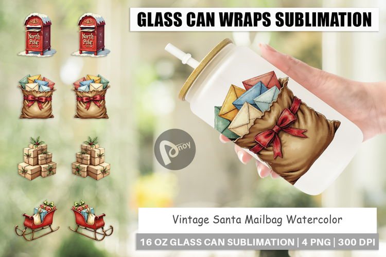 Vintage Santa's Mailbag Glass Can
