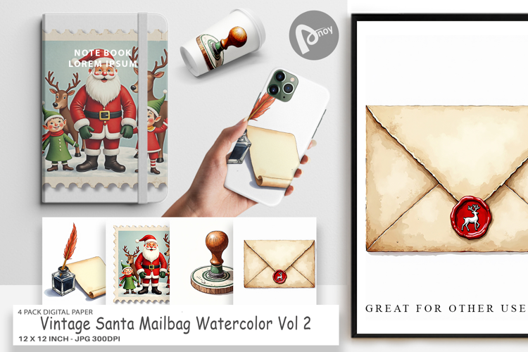 Vintage Santa's Mailbag Digital Paper