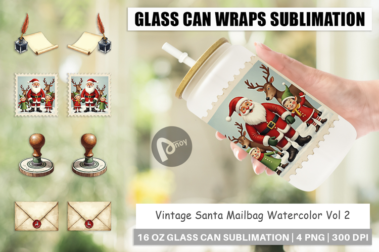 Vintage Santa's Mailbag Glass Can