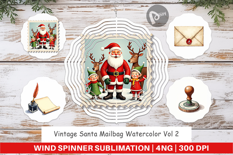Vintage Santa's Mailbag Wind Spinner