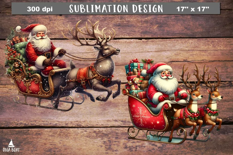 Vintage Santa on sleigh clipart | Christmas clipart