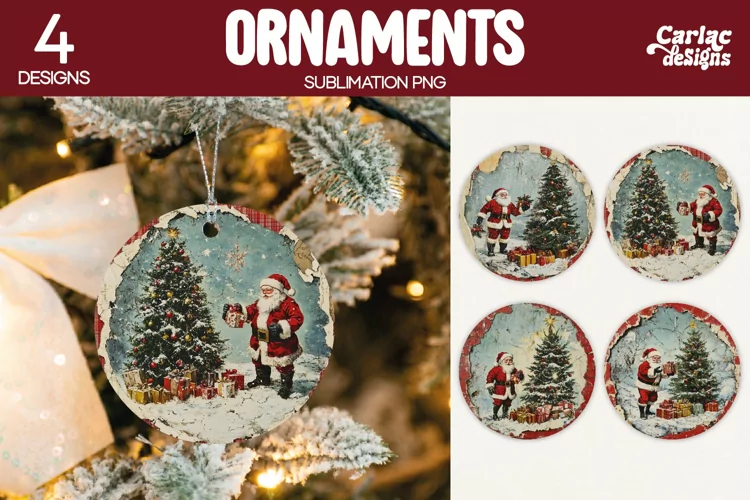 Christmas Ornament Sublimation, Vintage Santa Ornaments
