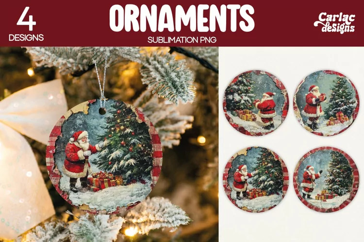 Christmas Ornament Sublimation, Vintage Santa Ornaments