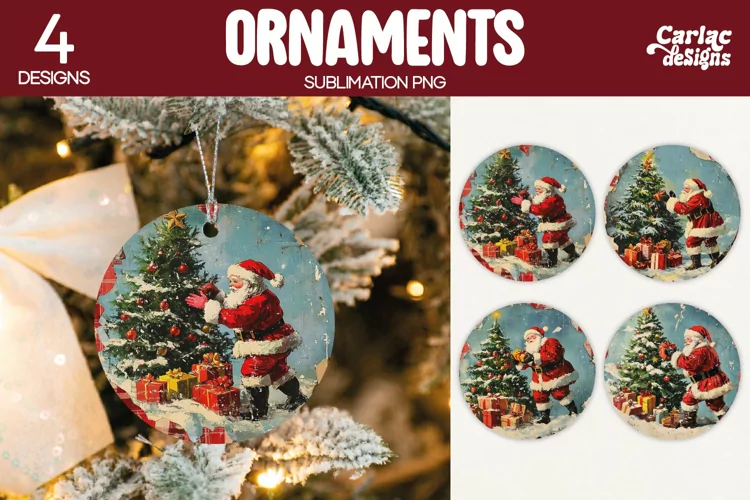 Christmas Ornament Sublimation, Vintage Santa Ornaments