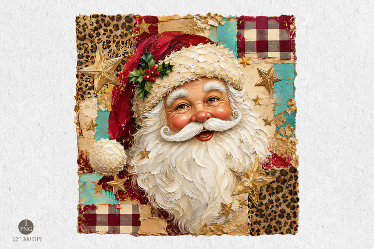 Vintage Santa Png,Retro Christmas Portrait Sublimation Desig example image 1