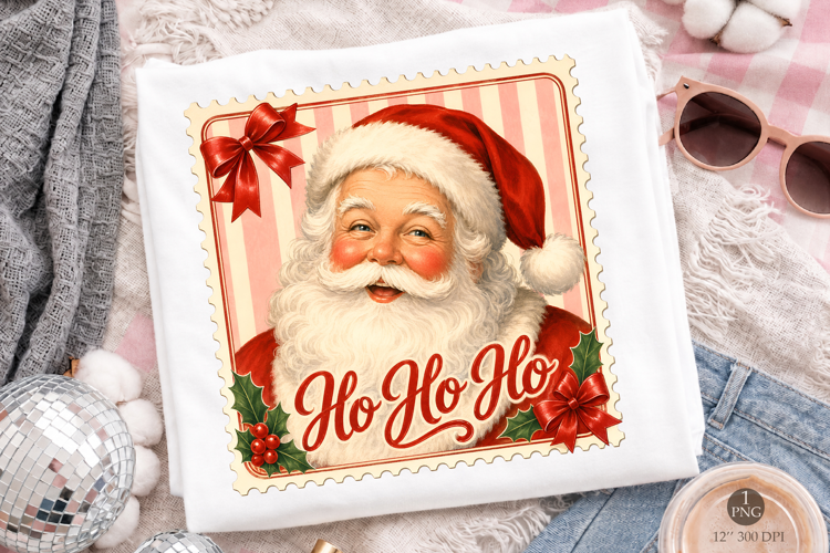 Vintage Santa Postage Stamp PNG, Retro Ho Ho Ho Art
