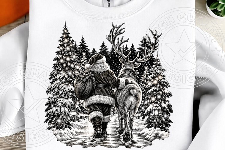 Vintage Santa & Reindeer Christmas PNG example image 1