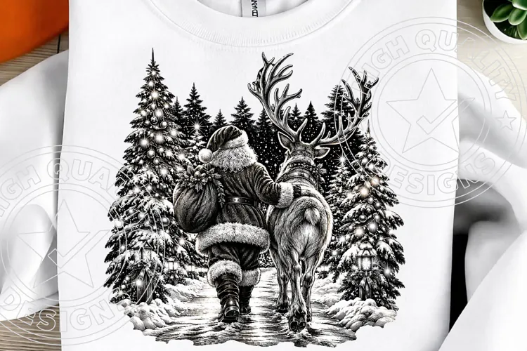 Vintage Santa & Reindeer Christmas PNG
