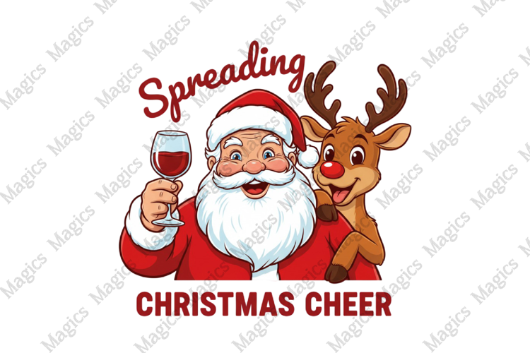 Vintage Santa & Rudolph Spreading Christmas Cheer