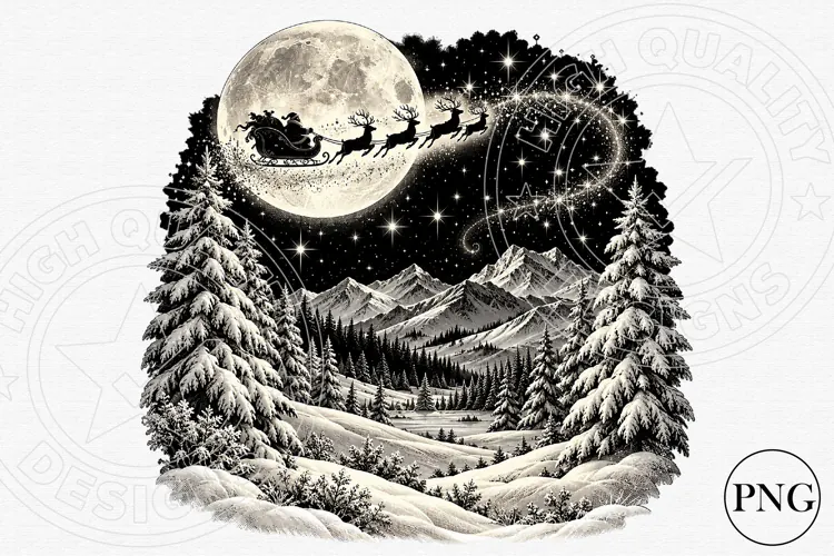 Vintage Santa Sleigh Christmas PNG | Moonlit Winter Wonderla