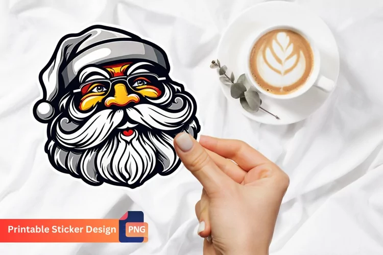 Vintage Santa Sticker, Printable Funny Christmas Sticker