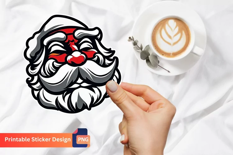 Vintage Santa Sticker, Printable Funny Christmas Sticker