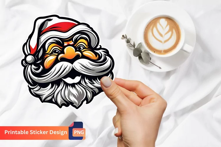 Vintage Santa Sticker, Printable Funny Christmas Sticker