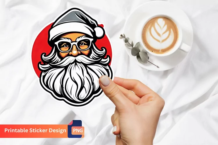 Vintage Santa Sticker, Printable Cute Christmas Sticker