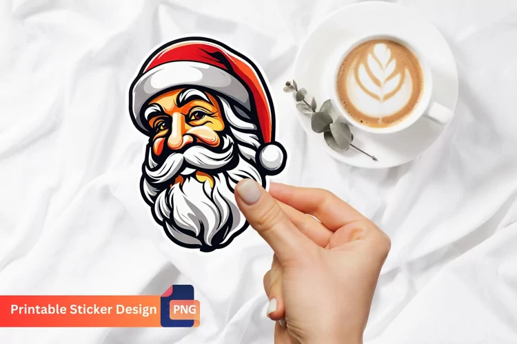 Vintage Santa Sticker, Printable Funny Christmas Sticker