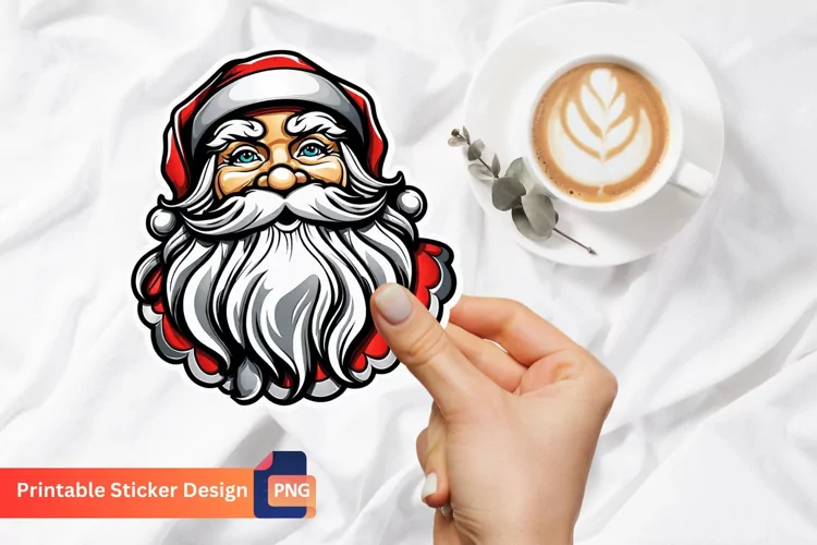 Vintage Santa Sticker, Printable Cute Christmas Sticker