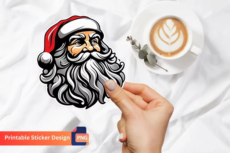 Vintage Santa Sticker, Printable Cute Christmas Sticker