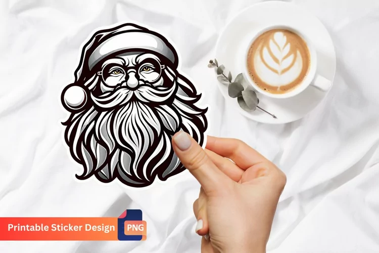 Vintage Santa Sticker, Printable Cute Christmas Sticker