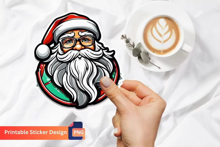 Vintage Santa Sticker, Printable Cute Christmas Sticker