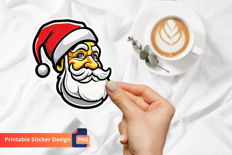 Vintage Santa Sticker, Printable Cute Christmas Sticker