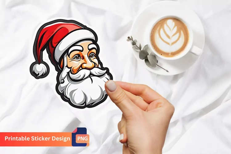 Vintage Santa Sticker, Printable Cute Christmas Sticker
