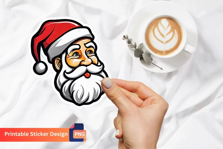 Vintage Santa Sticker, Printable Cute Christmas Sticker