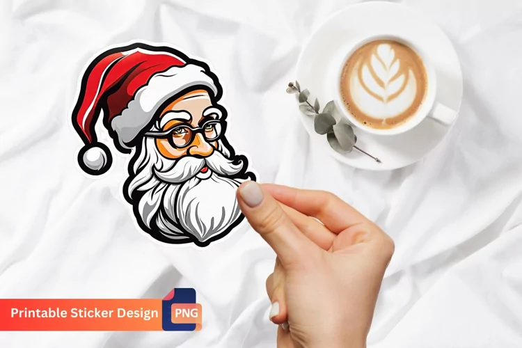 Vintage Santa Sticker, Printable Cute Christmas Sticker