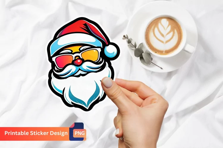 Vintage Santa Sticker, Printable Cute Christmas Sticker
