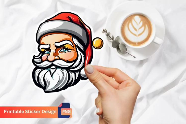 Vintage Santa Sticker, Printable Cute Christmas Sticker