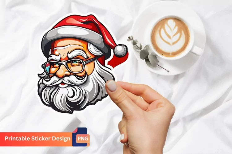 Vintage Santa Sticker, Printable Cute Christmas Sticker