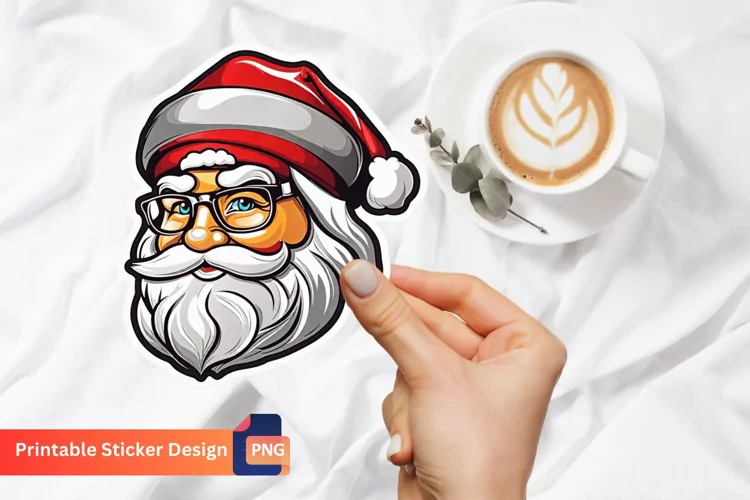 Vintage Santa Sticker, Printable Cute Christmas Sticker
