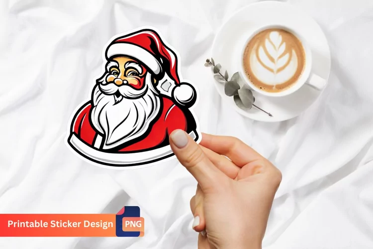 Vintage Santa Sticker, Printable Cute Christmas Sticker