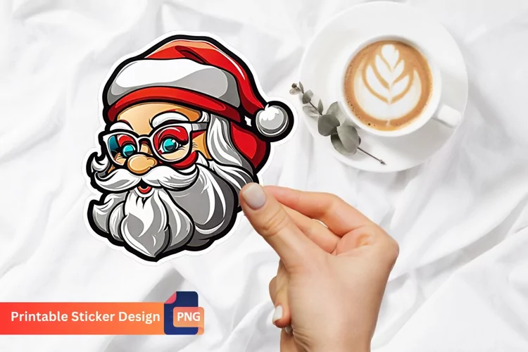 Vintage Santa Sticker, Printable Cute Christmas Sticker