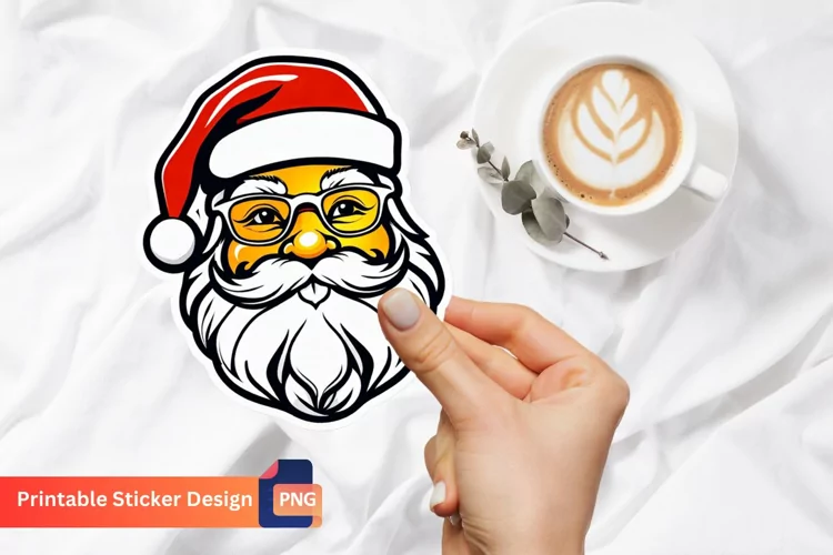 Vintage Santa Sticker, Printable Cute Christmas Sticker