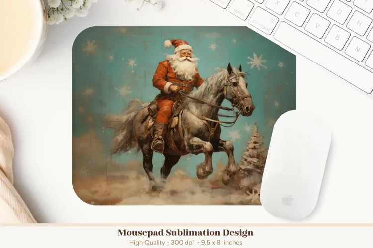 Vintage Santa Sublimation Mouse Pad | Christmas Mousepad Png
