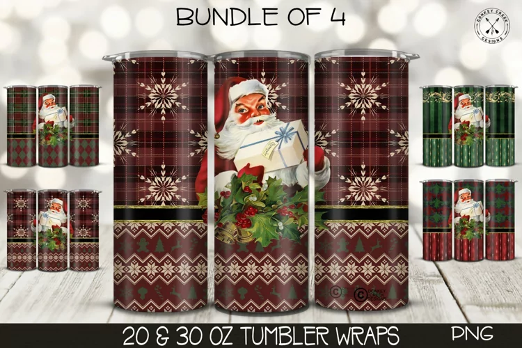 Christmas Tumbler Wrap Bundle| Vintage Santa Claus PNG
