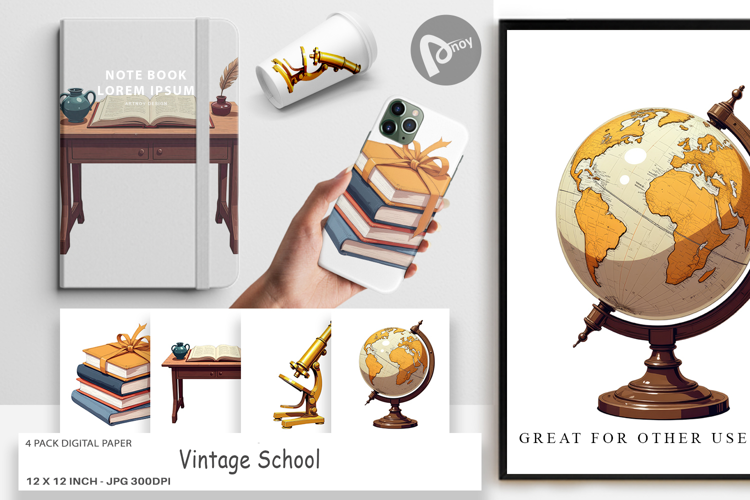 Digital Paper Vintage School Day
