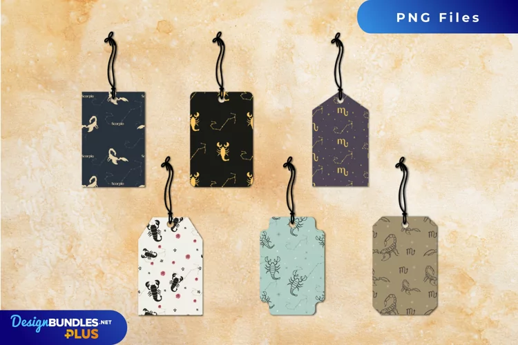 Vintage Scorpio Sign Seamless Pattern Tags