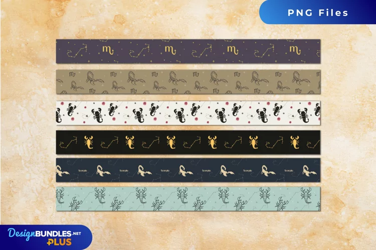 Vintage Scorpio Sign Seamless Pattern Strips