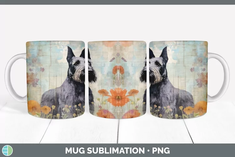Vintage Scottish Terrier Dog Mug Wrap | Sublimation Coffee C