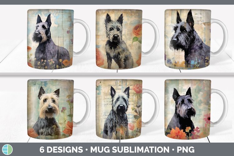 Bundle of six Decoupage Scottish Terriers Mug Wrap designs.