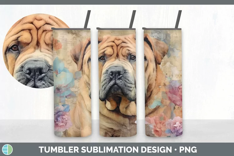 Vintage Shar Pei Dog Tumbler | Sublimation 20 oz Skinny Tumb