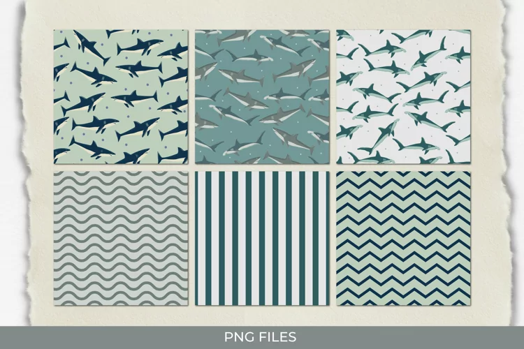 Vintage Shark Seamless Pattern Paper Pack