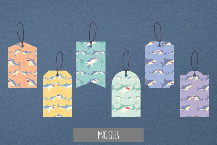Vintage Shark Seamless Pattern Shaped Tag