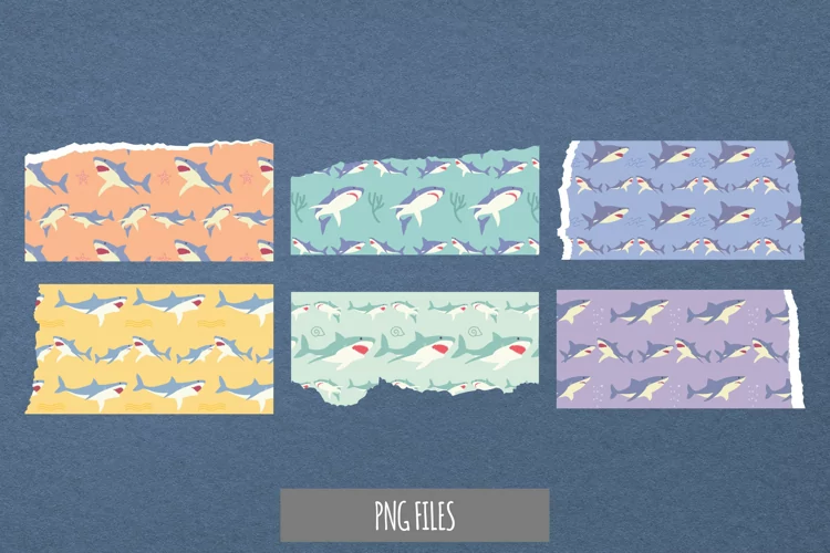 Vintage Shark Seamless Pattern Torn Paper
