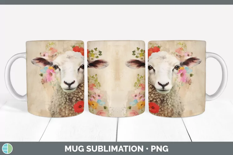 Vintage Sheep Mug Wrap | Sublimation Coffee Cup Designs