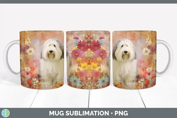 Vintage Sheepdog Dog Mug Wrap | Sublimation Coffee Cup Desig