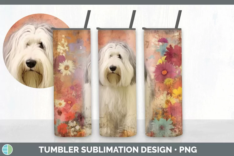 Vintage Sheepdog Dog Tumbler | Sublimation 20 oz Skinny Tumb